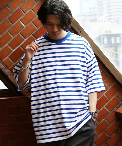 ８(eight)（エイト）の「ボーダー半袖Tシャツ（Tシャツ/カットソー・メンズ・ホワイト×ネイビー/ホワイト×ブルー/ホワイト×ブラック・MEDIUM/LARGE/X-LARGE）」の10枚目の写真