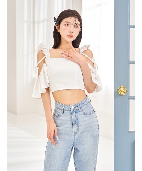 Darich(ダーリッチ)の「オープンショルダーリボンブラウス(シャツ/ブラウス・レディース・ホワイト/サックスブルー/ブラック・FREE)」の2枚目の写真