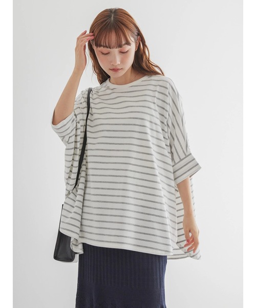 AMERICAN HOLIC(アメリカンホリック)の「ボーダーポンチョカットチュニック2(Tシャツ/カットソー・レディース・グレー系その他・M/L)」の4枚目の写真