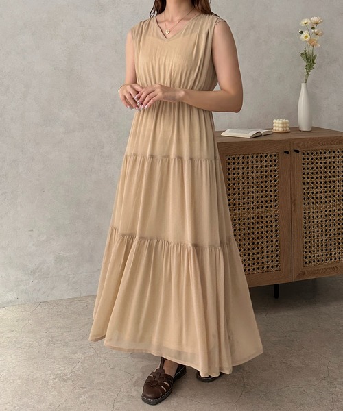 apres jour clair（アプレジュールクレア）の「【apres jour clair】楊柳ティアードワンピース【ZOZOTOWN限定アイテム】（ワンピース・レディース・ベージュ/ブラウン系その他/グリーン系その他/ピンク・フリー/X-LARGE）」の10枚目の写真