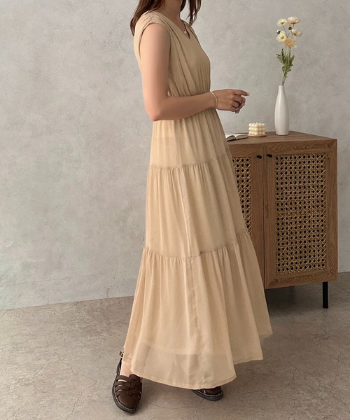 apres jour clair（アプレジュールクレア）の「【apres jour clair】楊柳ティアードワンピース【ZOZOTOWN限定アイテム】（ワンピース・レディース・ベージュ/ブラウン系その他/グリーン系その他/ピンク・フリー/X-LARGE）」の19枚目の写真