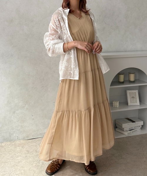 apres jour clair（アプレジュールクレア）の「【apres jour clair】楊柳ティアードワンピース【ZOZOTOWN限定アイテム】（ワンピース・レディース・ベージュ/ブラウン系その他/グリーン系その他/ピンク・フリー/X-LARGE）」の6枚目の写真