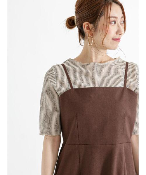 Te chichi（テチチ）の「シアーストライプ5分袖プルオーバー（Tシャツ/カットソー・レディース・チャコールグレー/オフホワイト/グリーン・F）」の2枚目の写真