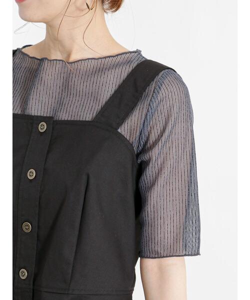 Te chichi（テチチ）の「シアーストライプ5分袖プルオーバー（Tシャツ/カットソー・レディース・チャコールグレー/オフホワイト/グリーン・F）」の3枚目の写真