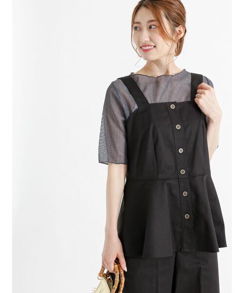 Te chichi（テチチ）の「シアーストライプ5分袖プルオーバー（Tシャツ/カットソー・レディース・チャコールグレー/オフホワイト/グリーン・F）」の7枚目の写真