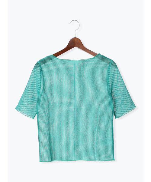 Te chichi（テチチ）の「シアーストライプ5分袖プルオーバー（Tシャツ/カットソー・レディース・チャコールグレー/オフホワイト/グリーン・F）」の10枚目の写真