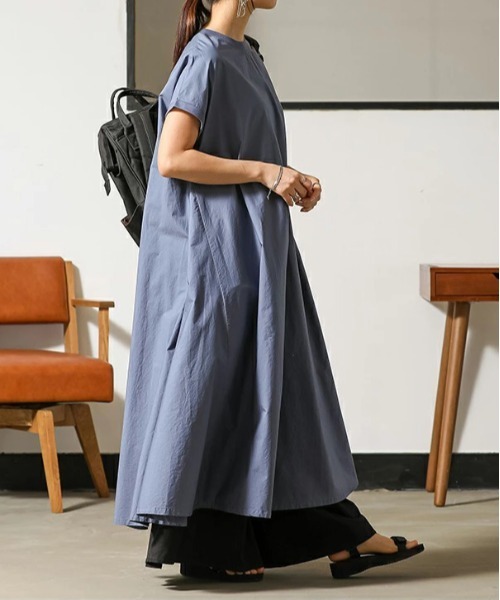 No one knows（ノーワンノーズ）の「リブ付きAラインフレンチスリーブワンピース（ワンピース・レディース・ブラック/ピンクベージュ/グレイッシュブルー・SHORT/LONG）」の15枚目の写真