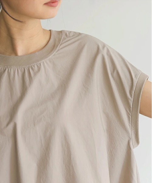 No one knows（ノーワンノーズ）の「リブ付きAラインフレンチスリーブワンピース（ワンピース・レディース・ブラック/ピンクベージュ/グレイッシュブルー・SHORT/LONG）」の7枚目の写真