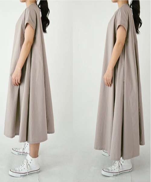 No one knows（ノーワンノーズ）の「リブ付きAラインフレンチスリーブワンピース（ワンピース・レディース・ブラック/ピンクベージュ/グレイッシュブルー・SHORT/LONG）」の18枚目の写真