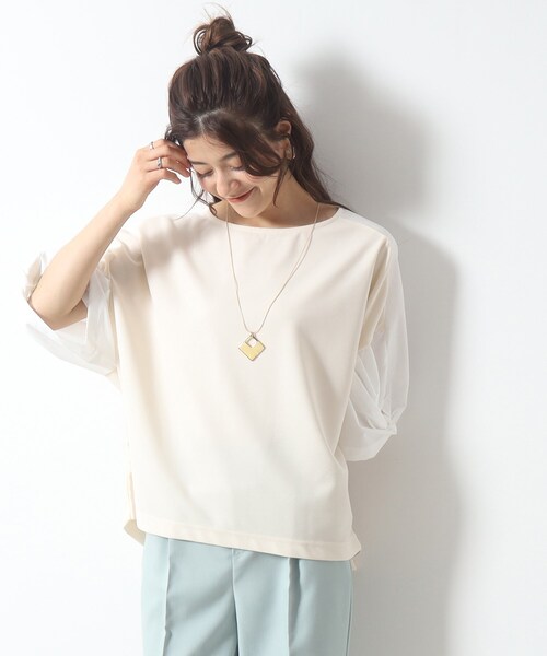 SHOO・LA・RUE（シューラルー）の「◆ボリューム袖が華奢見え。異素材ねじりトップス（Tシャツ/カットソー・レディース・ブラック系4/ライトグリーン系/ベージュ系その他7・00）」の3枚目の写真
