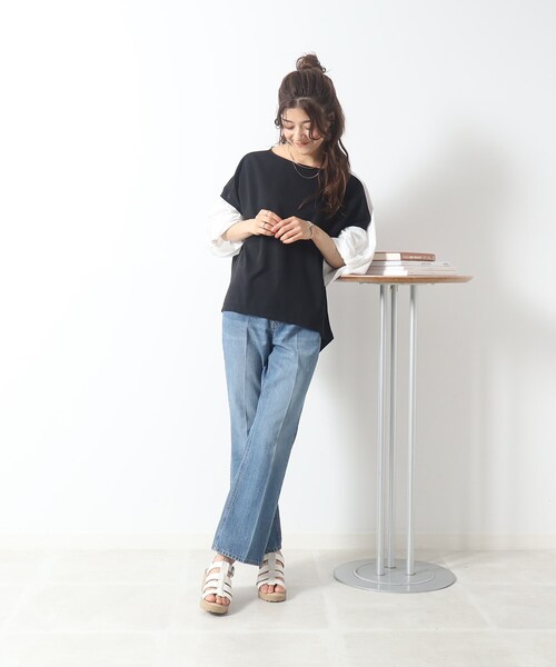 SHOO・LA・RUE（シューラルー）の「◆ボリューム袖が華奢見え。異素材ねじりトップス（Tシャツ/カットソー・レディース・ブラック系4/ライトグリーン系/ベージュ系その他7・00）」の14枚目の写真