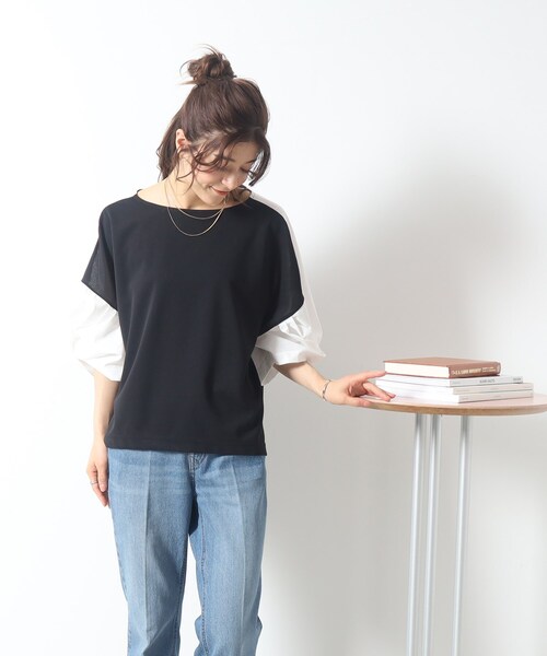 SHOO・LA・RUE（シューラルー）の「◆ボリューム袖が華奢見え。異素材ねじりトップス（Tシャツ/カットソー・レディース・ブラック系4/ライトグリーン系/ベージュ系その他7・00）」の21枚目の写真