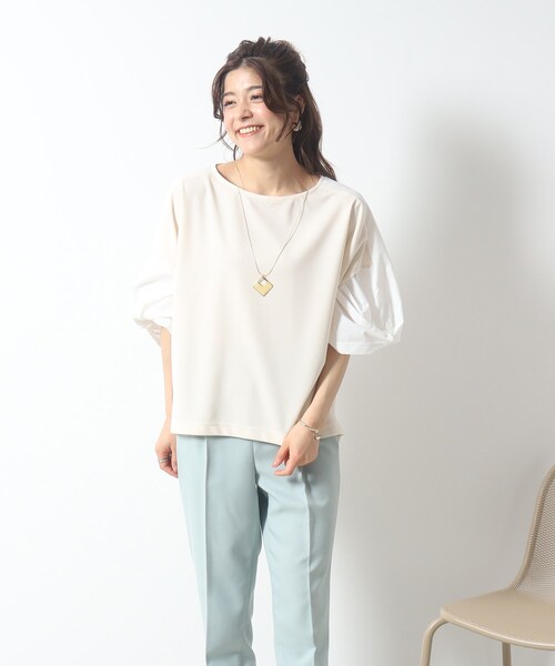SHOO・LA・RUE（シューラルー）の「◆ボリューム袖が華奢見え。異素材ねじりトップス（Tシャツ/カットソー・レディース・ブラック系4/ライトグリーン系/ベージュ系その他7・00）」の7枚目の写真