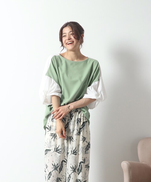 SHOO・LA・RUE（シューラルー）の「◆ボリューム袖が華奢見え。異素材ねじりトップス（Tシャツ/カットソー・レディース・ブラック系4/ライトグリーン系/ベージュ系その他7・00）」の19枚目の写真