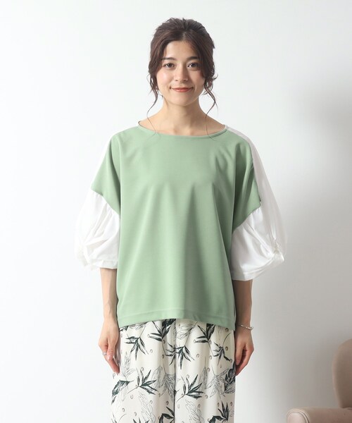 SHOO・LA・RUE（シューラルー）の「◆ボリューム袖が華奢見え。異素材ねじりトップス（Tシャツ/カットソー・レディース・ブラック系4/ライトグリーン系/ベージュ系その他7・00）」の9枚目の写真