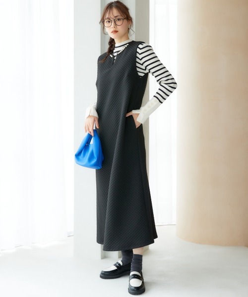 miclat（ミクラ）の「大きいサイズ　キーネックキルティングワンピース　miclat（ワンピース・レディース・ブラック/ブラウン・L/LL/3L/4L/5L）」の6枚目の写真