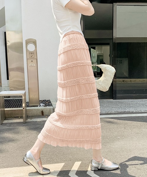 Primazel(プリマゼル)の「シャーリングナローロングスカート(スカート・レディース・ブラック/ピンク/クリーム/ラベンダー・M)」の10枚目の写真