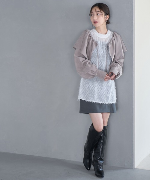 VIS(ビス)の「【洗える】ラップ風台形ミニスカート(スカート・レディース・チャコールグレー/キナリ・M/S)」の11枚目の写真
