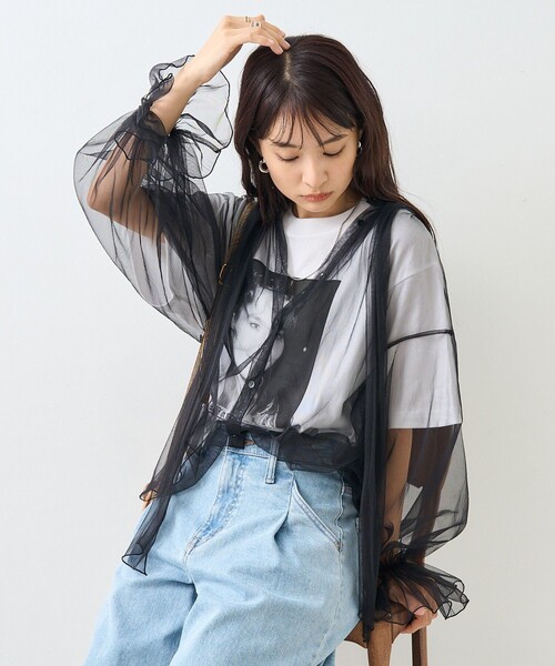 FREAK'S STORE(フリークスストア)の「チュールボウタイブラウス(シャツ/ブラウス・レディース・オフホワイト/ブラック/ベージュ・フリ-)」の1枚目の写真