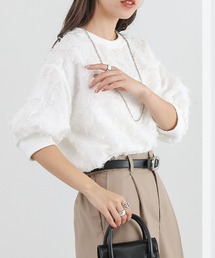 COLONY 2139 | フリンジジャガードクルーネックパフスリーブプルオーバー(シャツ/ブラウス)