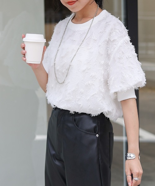 COLONY 2139（コロニートゥーワンスリーナイン）の「フリンジジャガードクルーネックパフスリーブプルオーバー（シャツ/ブラウス・レディース・オフホワイト/ブラック・FREE）」の13枚目の写真