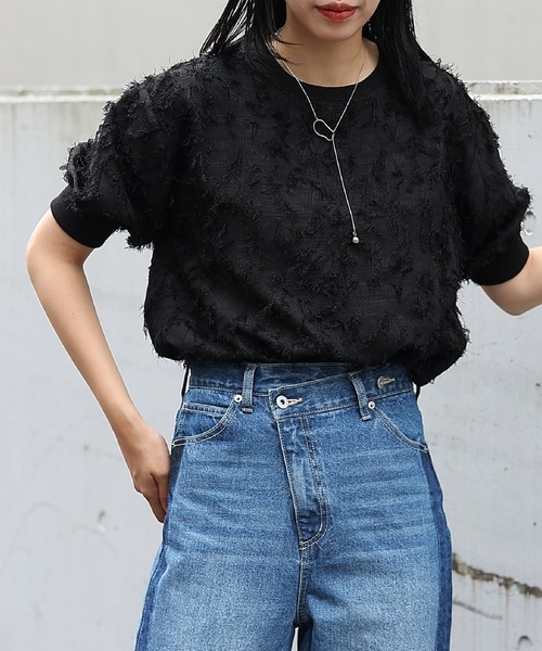 COLONY 2139（コロニートゥーワンスリーナイン）の「フリンジジャガードクルーネックパフスリーブプルオーバー（シャツ/ブラウス・レディース・オフホワイト/ブラック・FREE）」の14枚目の写真