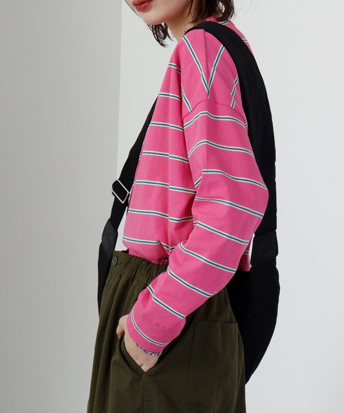 hunch(ハンチ)の「hunch OE 天竺 バックラウンドヘム ボーダーPO(Tシャツ/カットソー・レディース・グリーン系/ピンク系/ブラウン系/パープル系・FREE)」の21枚目の写真