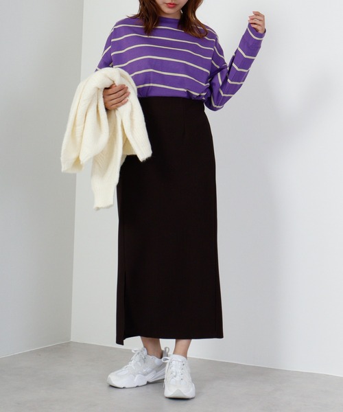hunch(ハンチ)の「hunch OE 天竺 バックラウンドヘム ボーダーPO(Tシャツ/カットソー・レディース・グリーン系/ピンク系/ブラウン系/パープル系・FREE)」の19枚目の写真