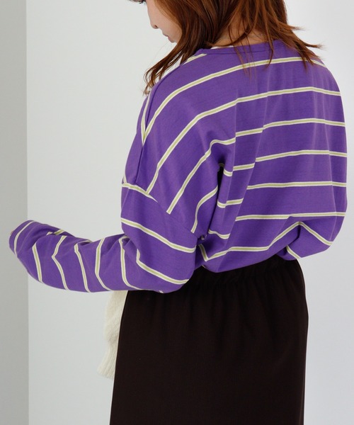 hunch(ハンチ)の「hunch OE 天竺 バックラウンドヘム ボーダーPO(Tシャツ/カットソー・レディース・グリーン系/ピンク系/ブラウン系/パープル系・FREE)」の17枚目の写真