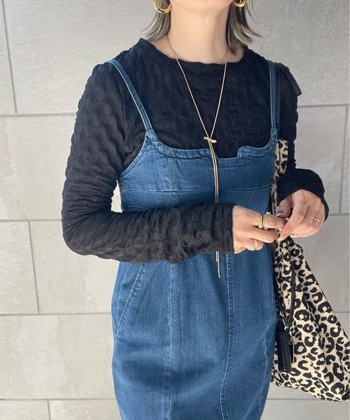 y/m by misato（イムバイミサト）の「ジオメトリックジャガードシアートップス（Tシャツ/カットソー・レディース・アイボリー/ブラック・FREE）」の2枚目の写真