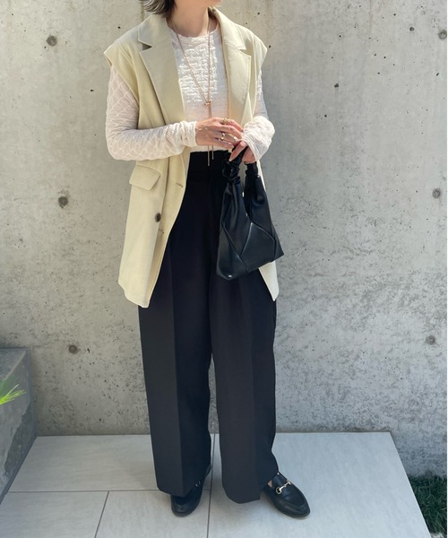 y/m by misato（イムバイミサト）の「ジオメトリックジャガードシアートップス（Tシャツ/カットソー・レディース・アイボリー/ブラック・FREE）」の19枚目の写真