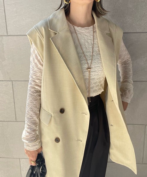 y/m by misato（イムバイミサト）の「ジオメトリックジャガードシアートップス（Tシャツ/カットソー・レディース・アイボリー/ブラック・FREE）」の18枚目の写真