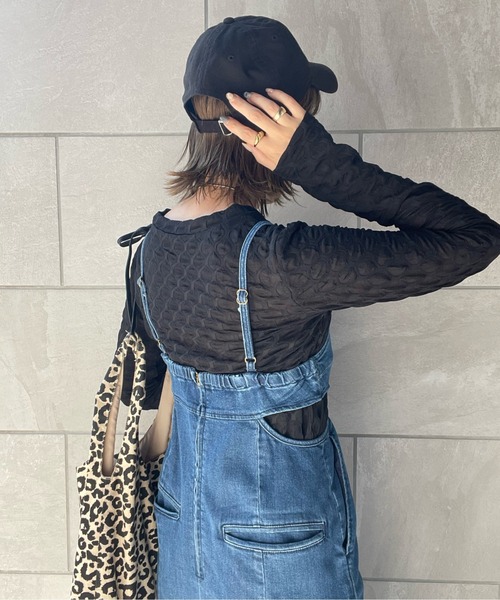 y/m by misato（イムバイミサト）の「ジオメトリックジャガードシアートップス（Tシャツ/カットソー・レディース・アイボリー/ブラック・FREE）」の14枚目の写真