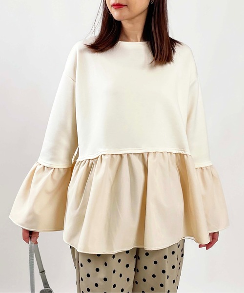 PICCIN(ピッチン)の「【WEB限定】ダンボールニット 裾&袖チュール 長袖プルオーバー(Tシャツ/カットソー・レディース・オフホワイト/チャコールグレー/ブラック・M/L)」の5枚目の写真