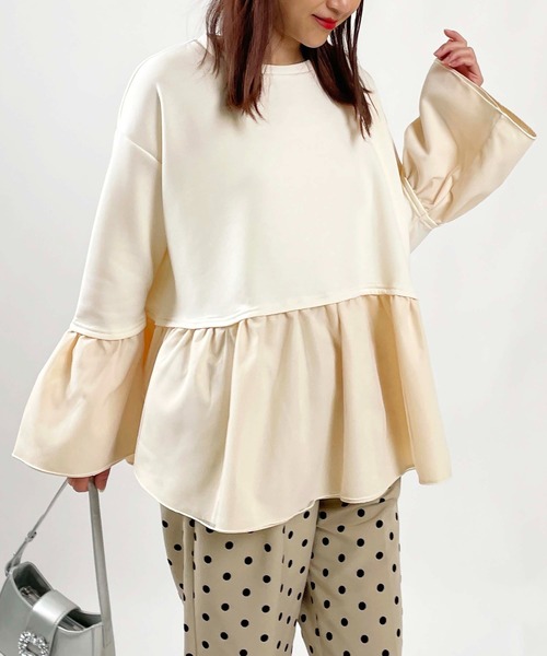 PICCIN(ピッチン)の「【WEB限定】ダンボールニット 裾&袖チュール 長袖プルオーバー(Tシャツ/カットソー・レディース・オフホワイト/チャコールグレー/ブラック・M/L)」の8枚目の写真