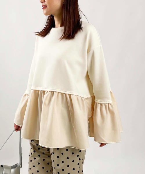 PICCIN(ピッチン)の「【WEB限定】ダンボールニット 裾&袖チュール 長袖プルオーバー(Tシャツ/カットソー・レディース・オフホワイト/チャコールグレー/ブラック・M/L)」の6枚目の写真