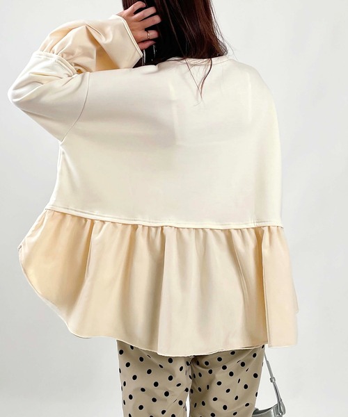 PICCIN(ピッチン)の「【WEB限定】ダンボールニット 裾&袖チュール 長袖プルオーバー(Tシャツ/カットソー・レディース・オフホワイト/チャコールグレー/ブラック・M/L)」の7枚目の写真