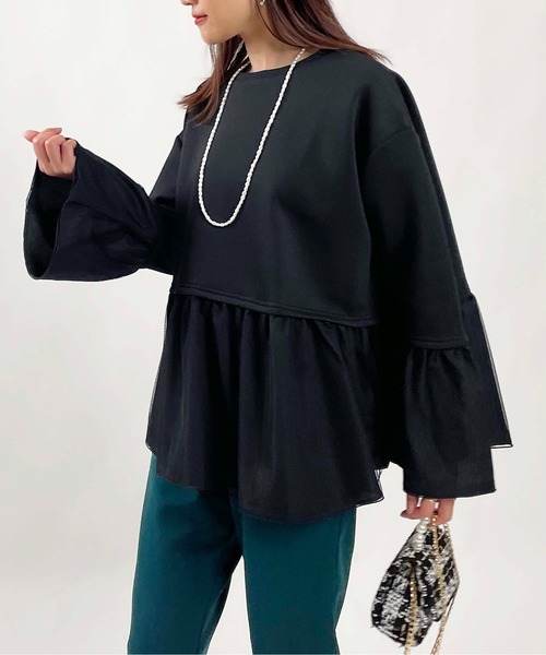 PICCIN(ピッチン)の「【WEB限定】ダンボールニット 裾&袖チュール 長袖プルオーバー(Tシャツ/カットソー・レディース・オフホワイト/チャコールグレー/ブラック・M/L)」の15枚目の写真