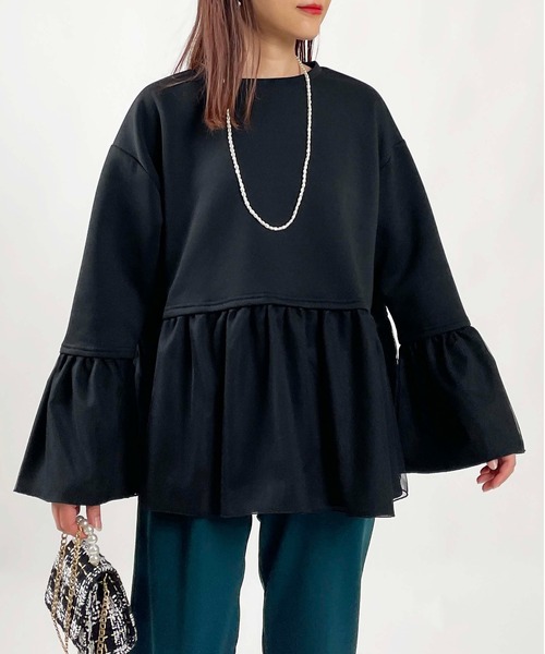 PICCIN(ピッチン)の「【WEB限定】ダンボールニット 裾&袖チュール 長袖プルオーバー(Tシャツ/カットソー・レディース・オフホワイト/チャコールグレー/ブラック・M/L)」の14枚目の写真