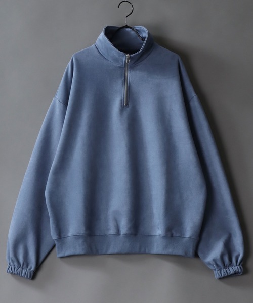 SITRY(シトリー)の「half zip cut suede big pullover /ハーフジップ カットスウェード ビッグプルオーバー(スウェット・メンズ・ブラック/サックスブルー/チャコールグレー/オフホワイト・M/L/XL)」の1枚目の写真