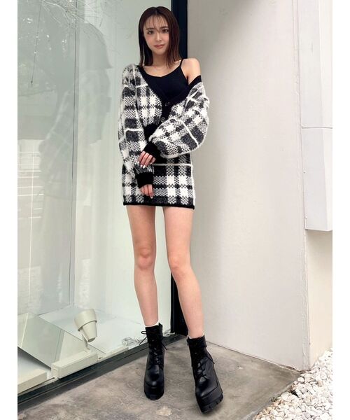 GYDA（ジェイダ）の「【セットアップ着用可】2WAYシャギーCHECK PATTERN ニット トップス（ニット/セーター・レディース・ブラック/アイボリー・FREE）」の11枚目の写真