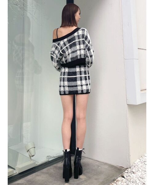 GYDA（ジェイダ）の「【セットアップ着用可】2WAYシャギーCHECK PATTERN ニット トップス（ニット/セーター・レディース・ブラック/アイボリー・FREE）」の12枚目の写真