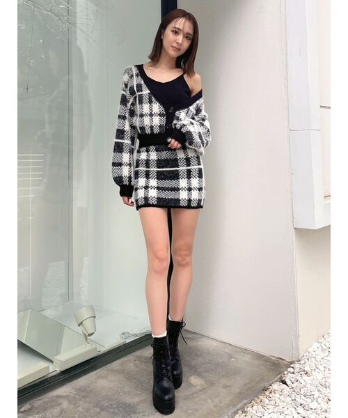 GYDA（ジェイダ）の「【セットアップ着用可】2WAYシャギーCHECK PATTERN ニット トップス（ニット/セーター・レディース・ブラック/アイボリー・FREE）」の13枚目の写真