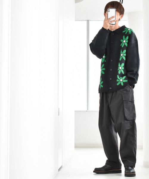 Anytime Songs（エニータイムソングス）の「フラワージャガード柄 襟付きカーディガン（カーディガン/ボレロ・メンズ・グリーン/ブラウン/ブラック・MEDIUM/LARGE/X-LARGE）」の7枚目の写真