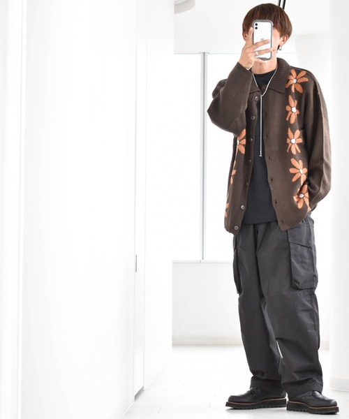 Anytime Songs（エニータイムソングス）の「フラワージャガード柄 襟付きカーディガン（カーディガン/ボレロ・メンズ・グリーン/ブラウン/ブラック・MEDIUM/LARGE/X-LARGE）」の11枚目の写真