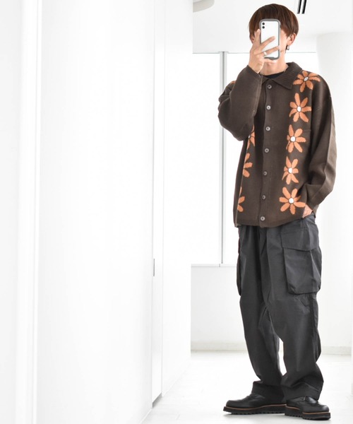 Anytime Songs（エニータイムソングス）の「フラワージャガード柄 襟付きカーディガン（カーディガン/ボレロ・メンズ・グリーン/ブラウン/ブラック・MEDIUM/LARGE/X-LARGE）」の14枚目の写真