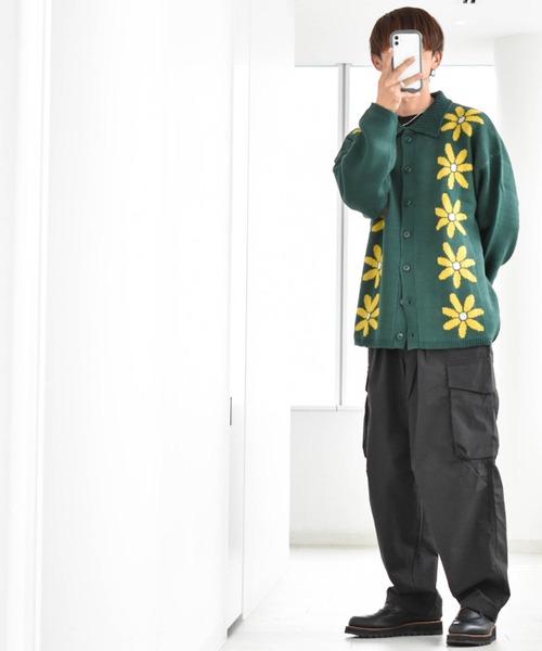Anytime Songs（エニータイムソングス）の「フラワージャガード柄 襟付きカーディガン（カーディガン/ボレロ・メンズ・グリーン/ブラウン/ブラック・MEDIUM/LARGE/X-LARGE）」の21枚目の写真