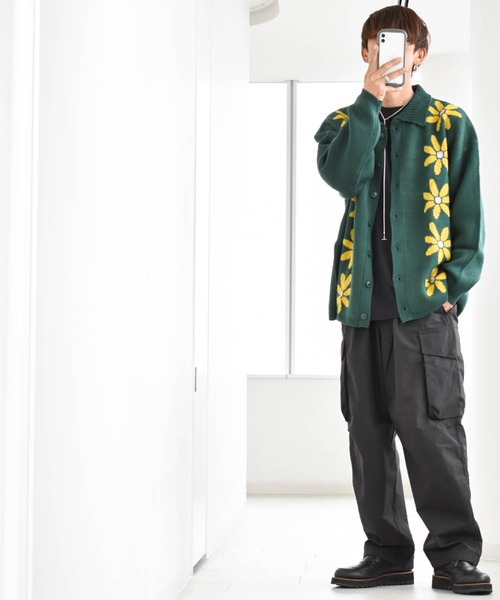 Anytime Songs（エニータイムソングス）の「フラワージャガード柄 襟付きカーディガン（カーディガン/ボレロ・メンズ・グリーン/ブラウン/ブラック・MEDIUM/LARGE/X-LARGE）」の18枚目の写真