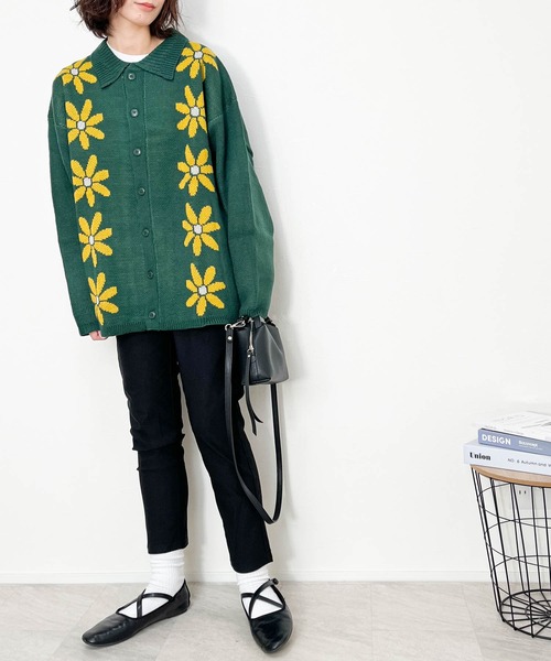 Anytime Songs（エニータイムソングス）の「フラワージャガード柄 襟付きカーディガン（カーディガン/ボレロ・メンズ・グリーン/ブラウン/ブラック・MEDIUM/LARGE/X-LARGE）」の22枚目の写真