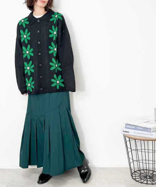 Anytime Songs（エニータイムソングス）の「フラワージャガード柄 襟付きカーディガン（カーディガン/ボレロ・メンズ・グリーン/ブラウン/ブラック・MEDIUM/LARGE/X-LARGE）」の8枚目の写真